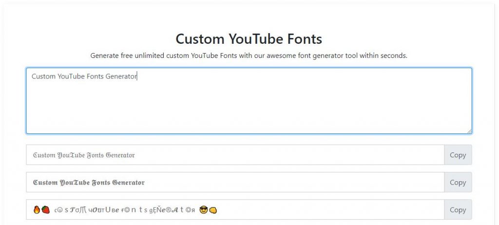 YouTube Fonts Generator Online Tool